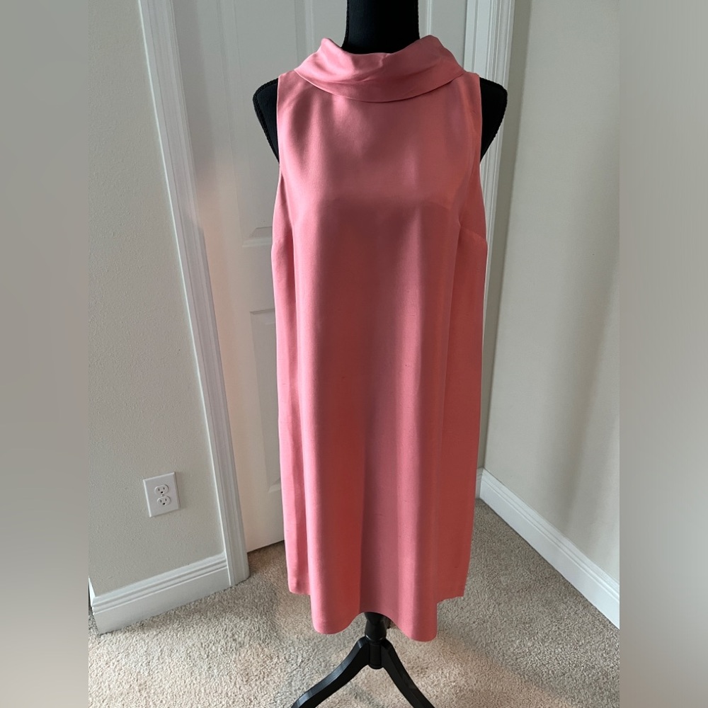 Talbots Coral Pink Silk Sleeveless Shift Dress with Draped Neck